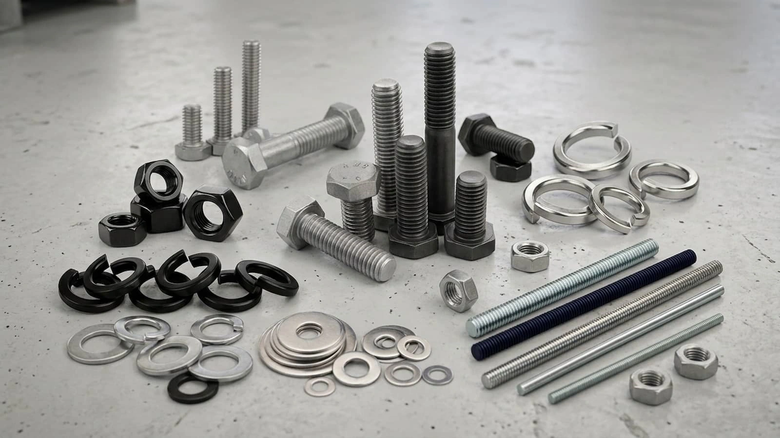 Standard bolts nuts washers and threaded rods for industrial fastening supply