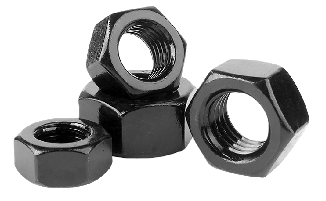 Black hex nuts for bolted connections in steel structures and machinery projects