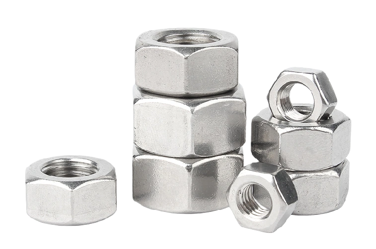 Silver hex nuts for threaded rods bolts and industrial fastening systems