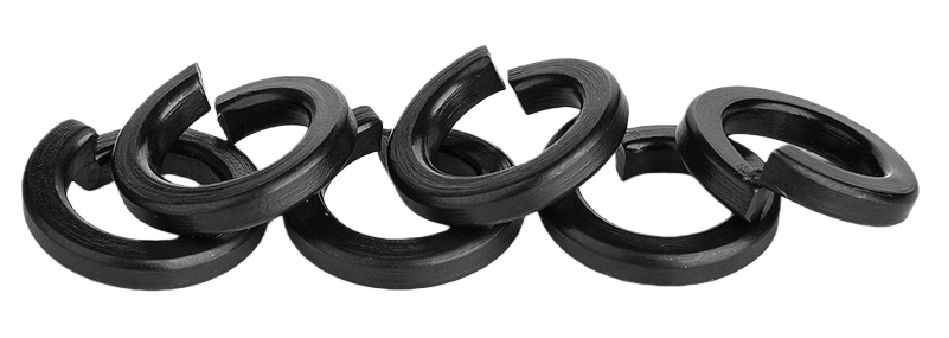 Black spring washers for machinery construction and industrial fastening assemblies